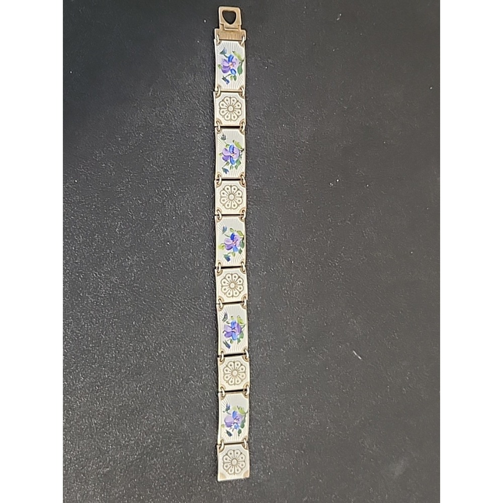 David Andersen Norway Sterling Silver 925 Enamel Floral Panel Bracelet Vintage